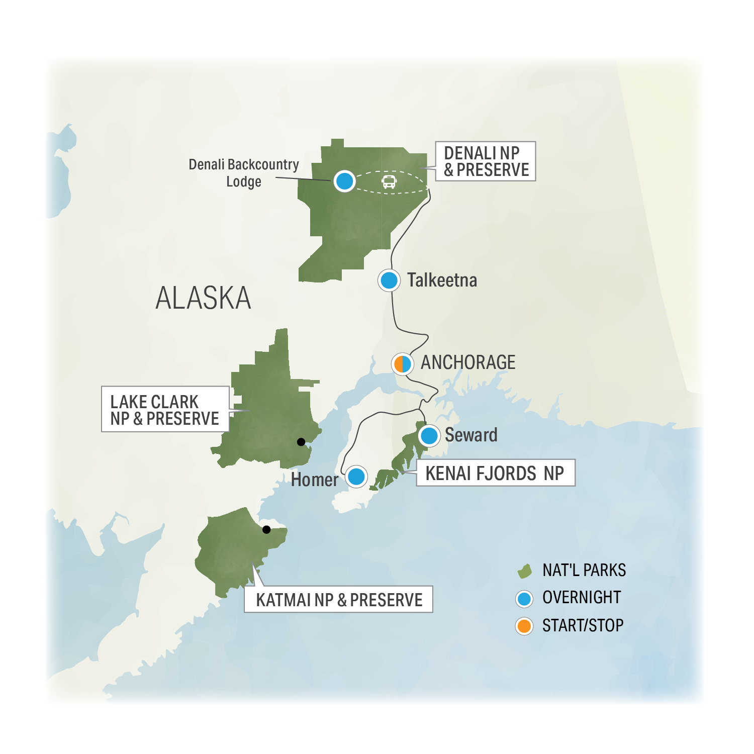 Alaska, Mountains to Sea - Trip Map