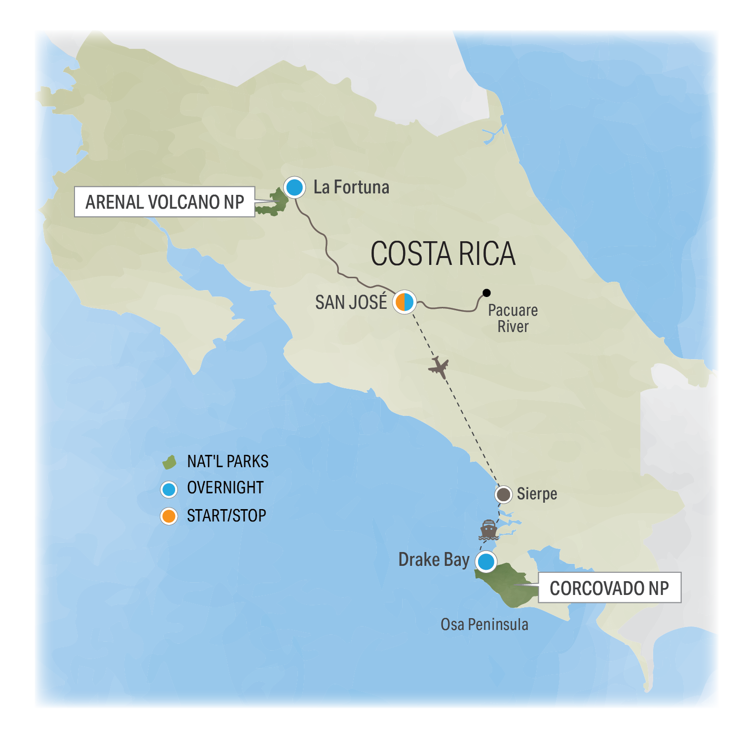 Iconic Costa Rica - Trip Map