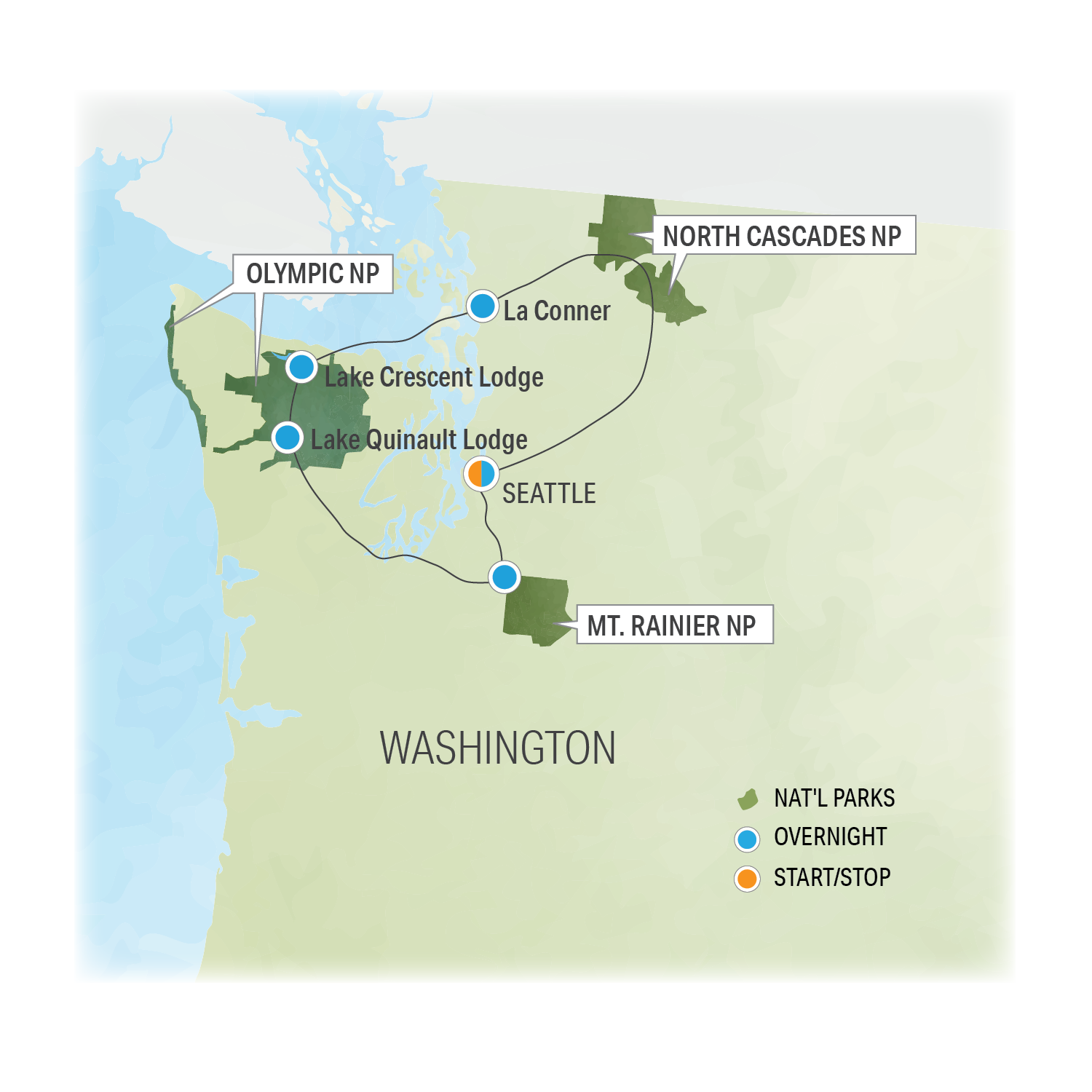 Pacific Northwest National Parks Grand Slam - Trip Map