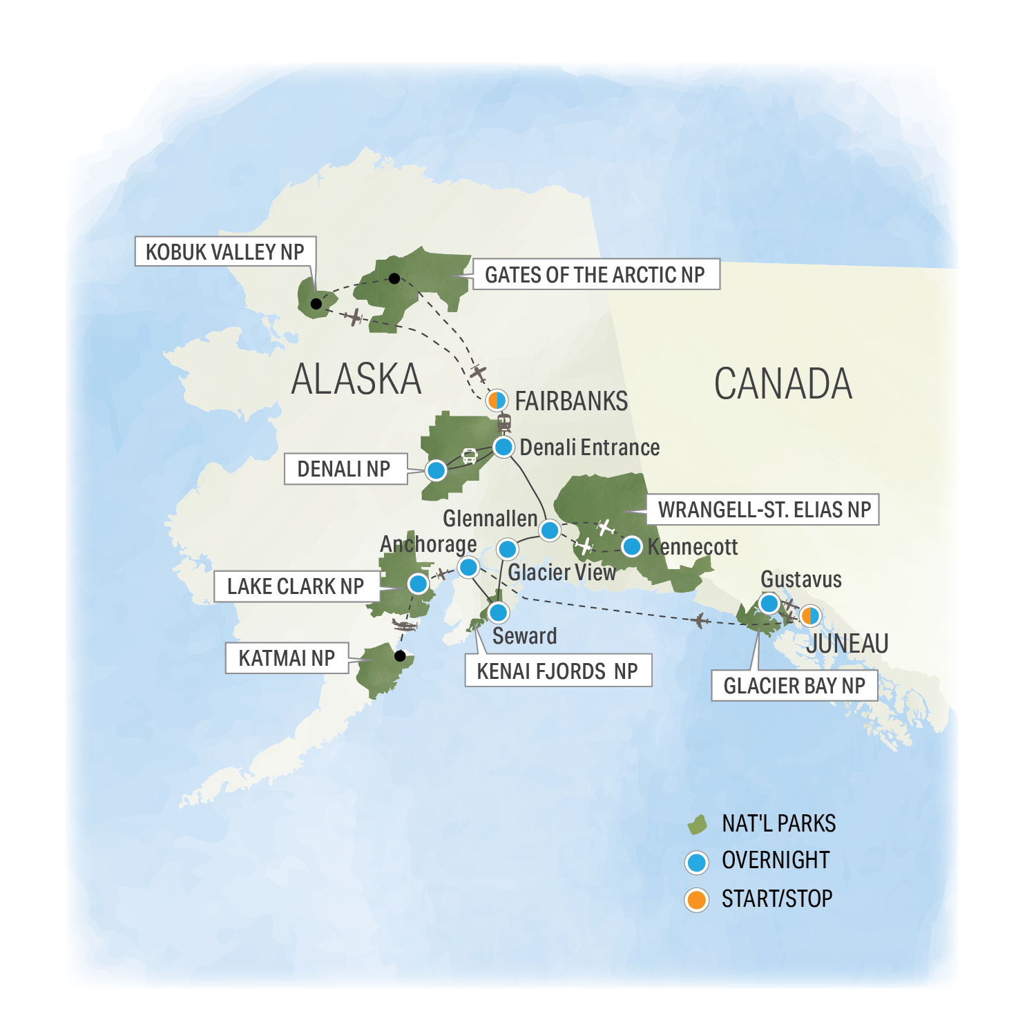 Alaska National Park Grand Slam Small Group Adventure - Trip Map