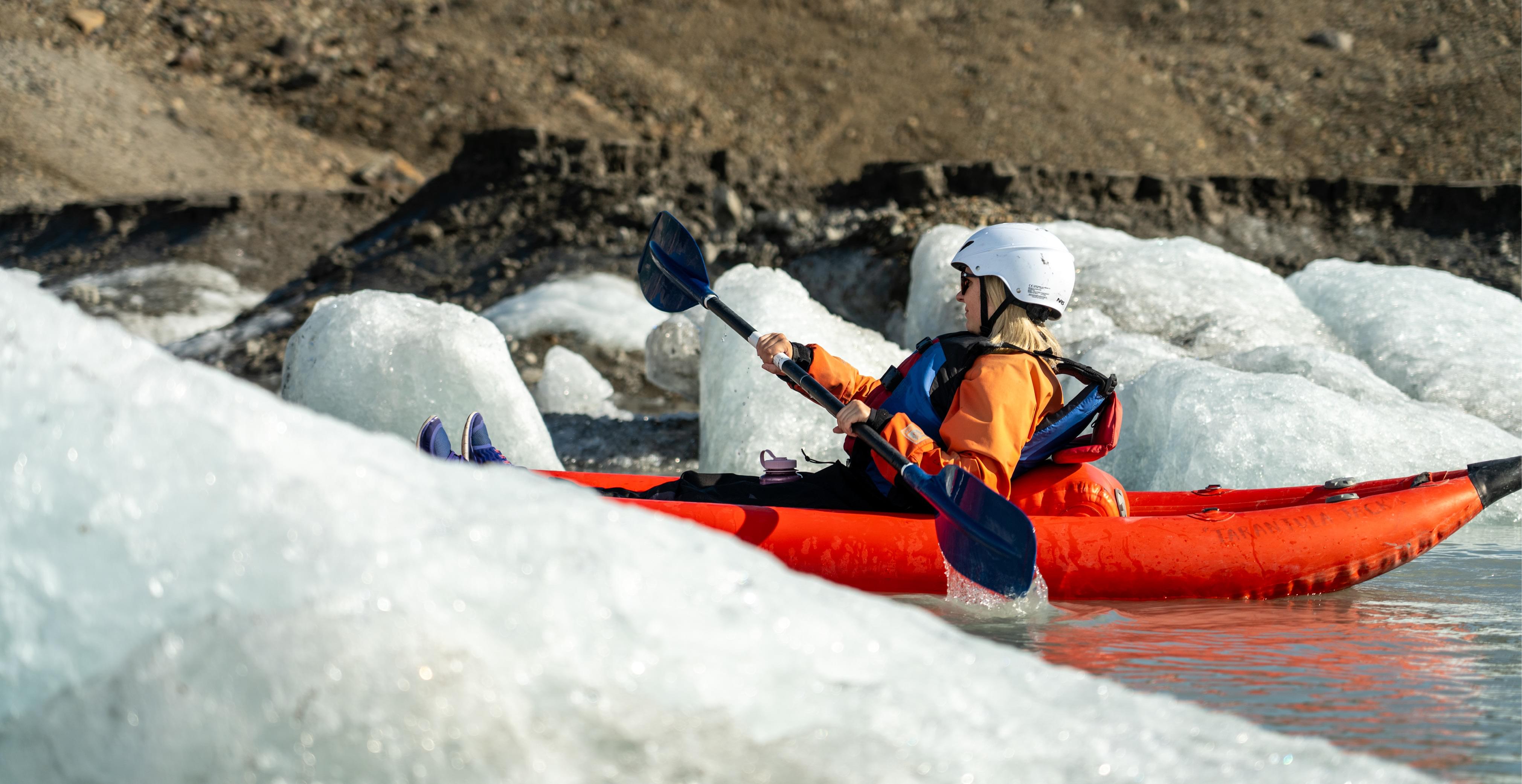 kayaking in Kennicott Glacial Lake, Wrangell-St. Elias National Park