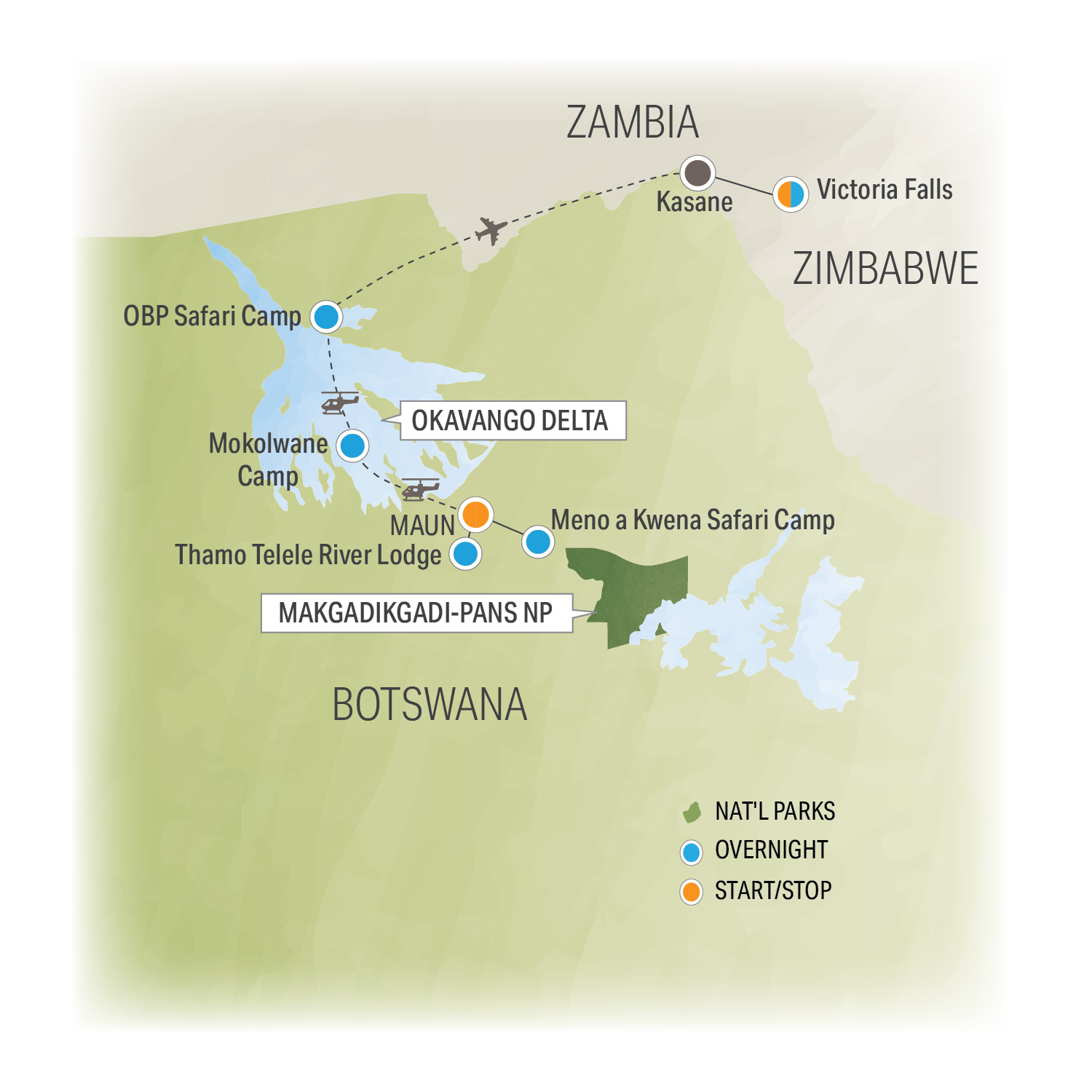 Botswana Off The Beaten Path Safari - Trip Map